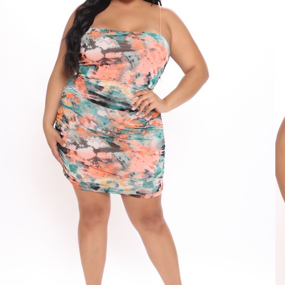 Madisyn Ruched Mini Dress - Green/combo - Picture 3 of 4